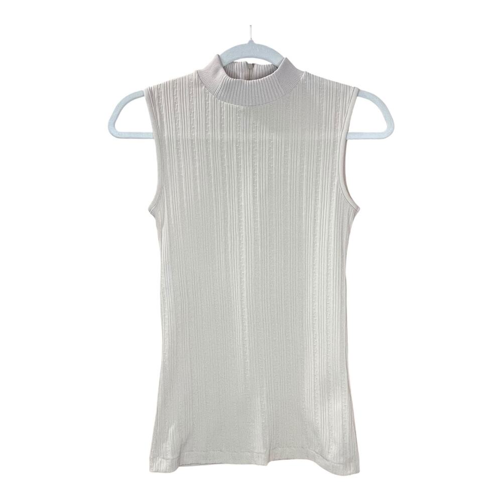 Vintage 70s 80s Sleeveless Ribbed Knit Top S/M Made in Japan Mock Neck